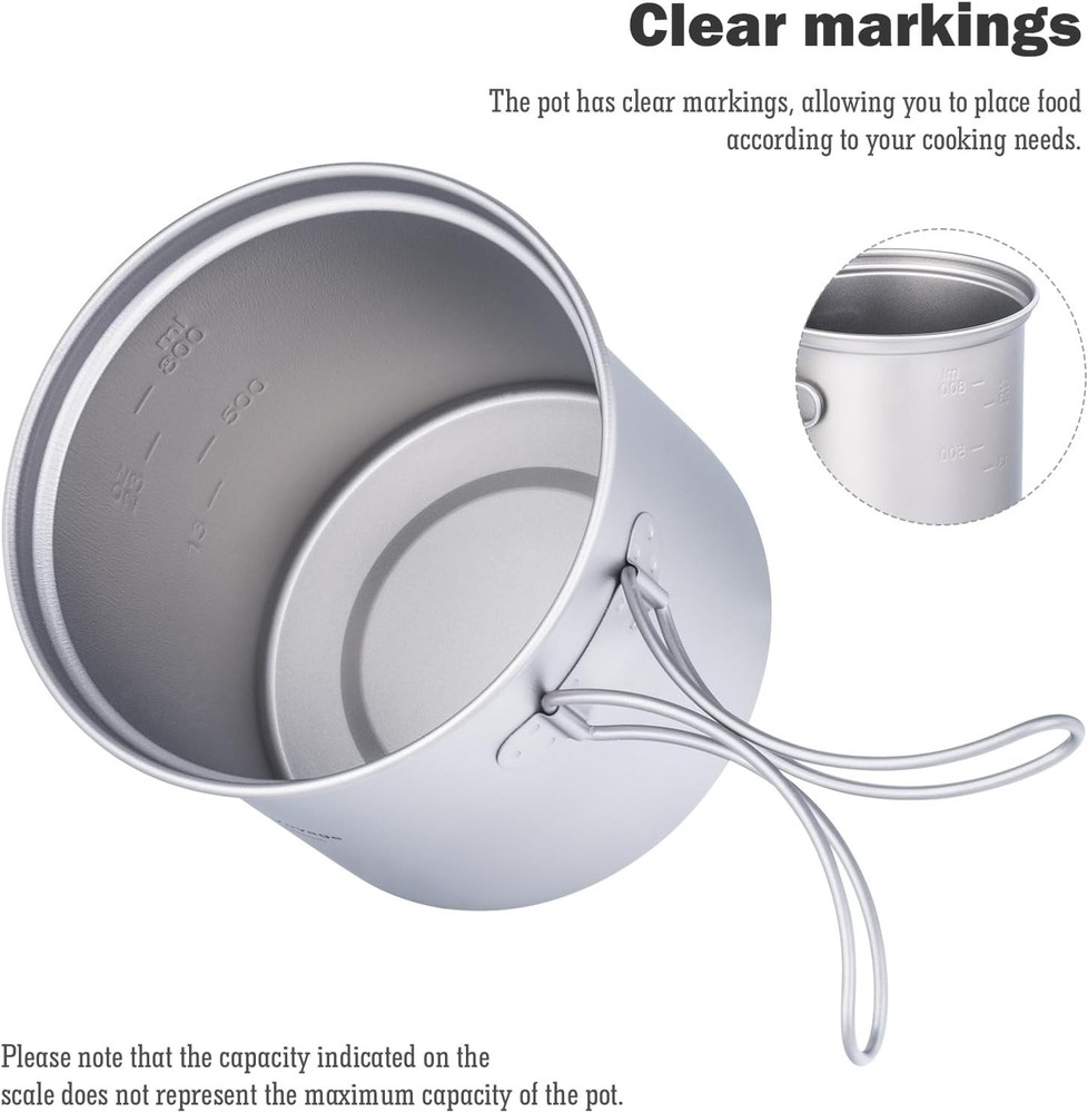 Ultralight Titanium Backpacking Cookset 2-Piece Pots with Folding Handles