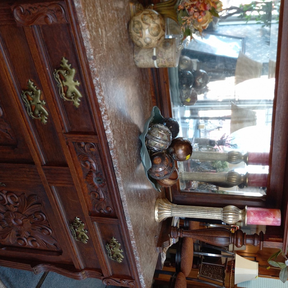 Mahogany mirror marble top sideboard