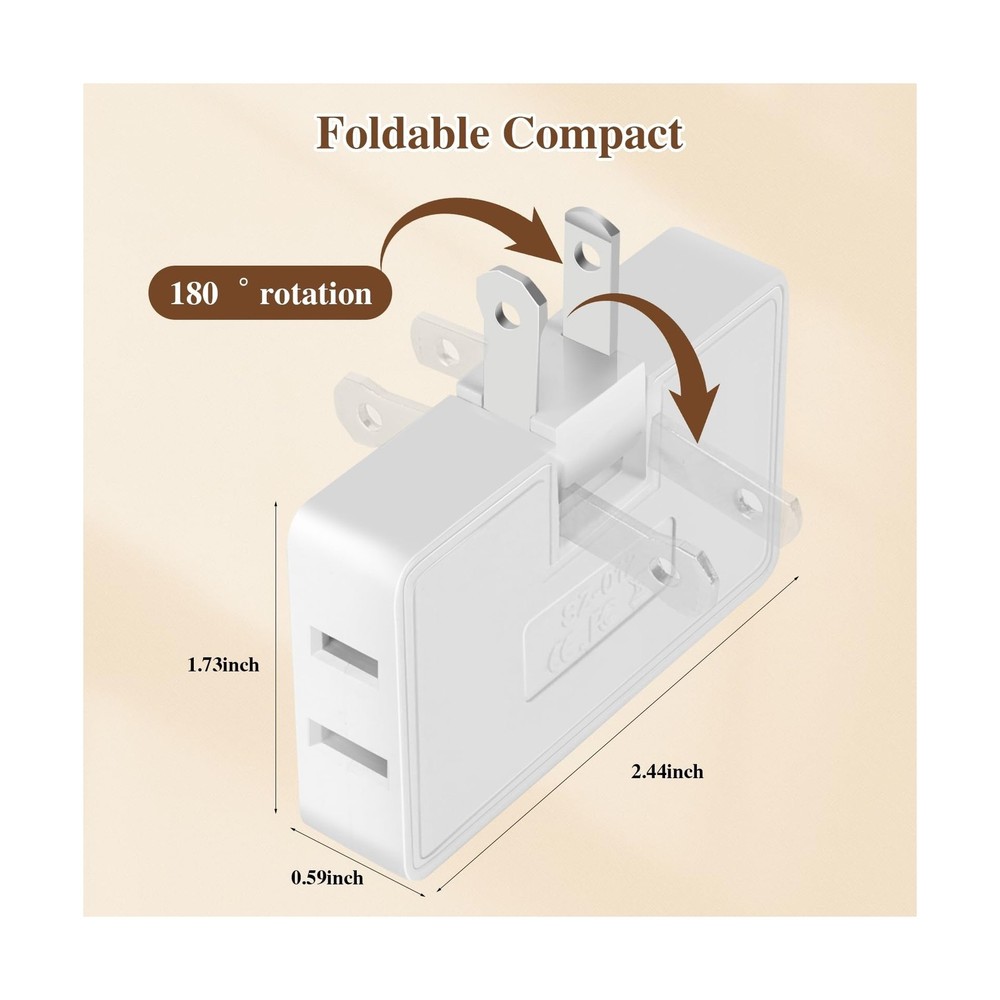 3 Way Flat Wall Outlet Extender Adapter- 4 Pack 180 Degrees Rotatable Flat Pl...