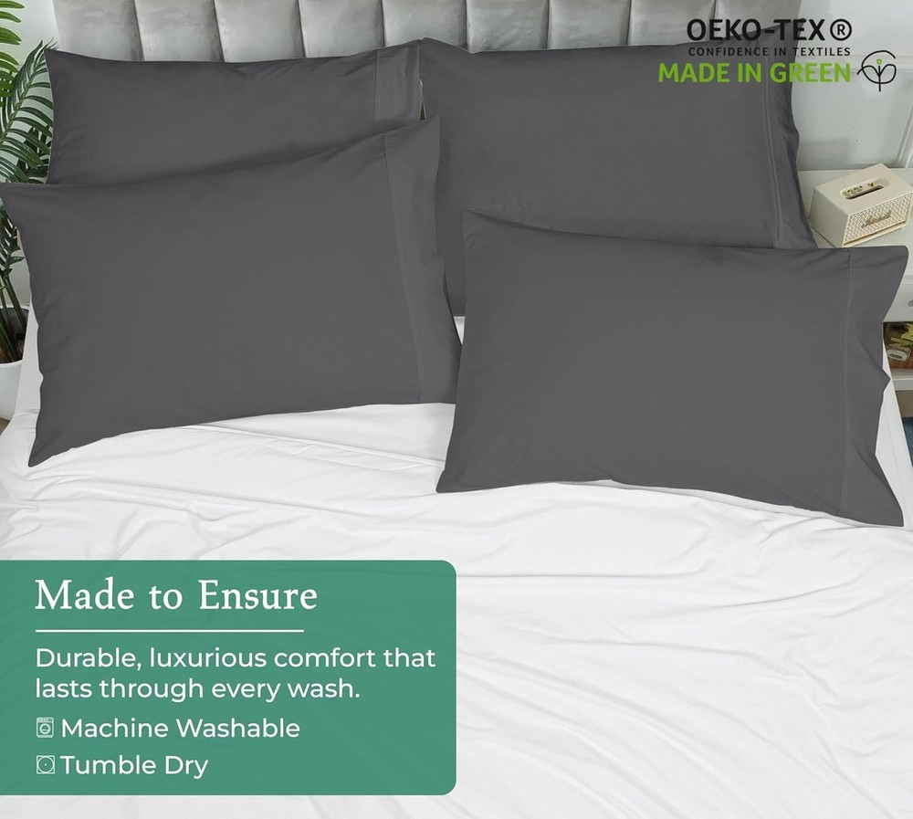 Elegant 2-Piece Queen Pillowcase Set - Wrinkle Resistant, Soft Grey Microfiber