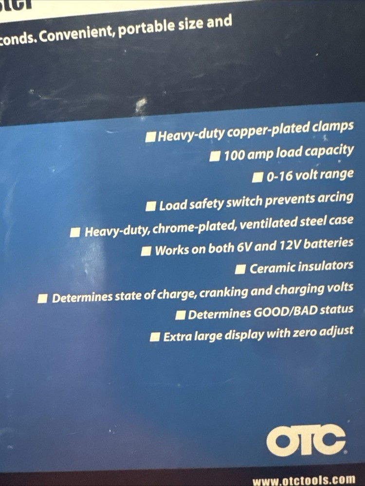 Otc 3180 Battery Load Tester, Analog, 100A