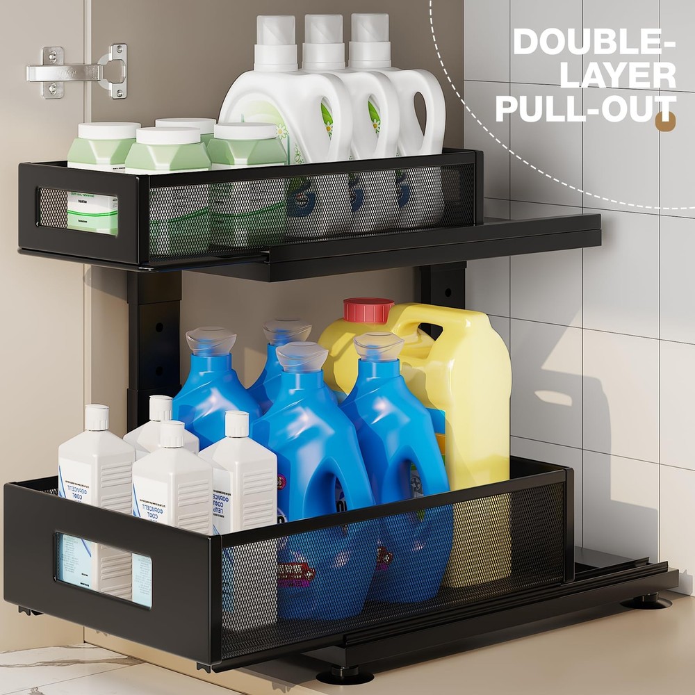 2 Pack Under Sink Organizer with Next-Gen Ball-Bearing Slides,2-Tier Pull Out...