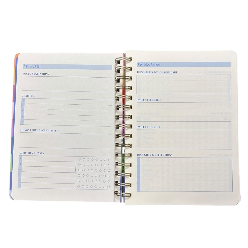 Spritz Guided Journal Rainbow Wave Gold Wire Bound Planner Note Pad 8 x 6 New