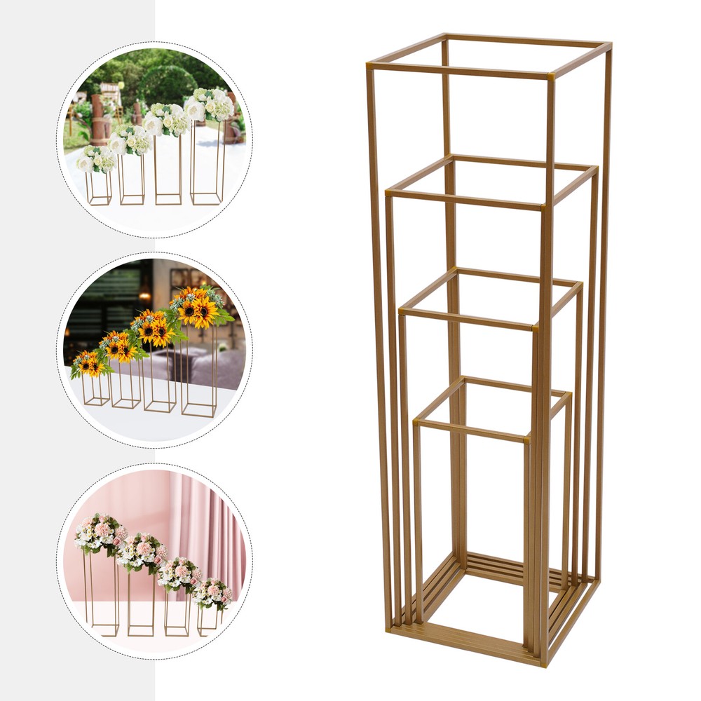 4PCS Gold Flower Stand Rectangular Rack Set For Wedding Table Centerpieces Decor