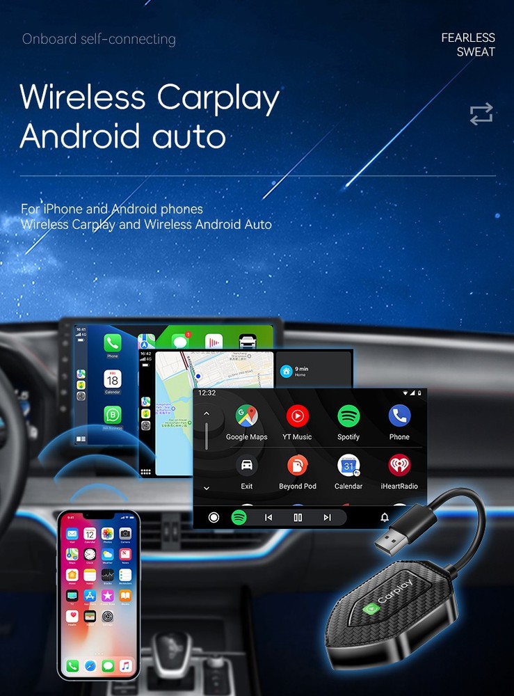 2-in-1 Wireless CarPlay & Android Auto Adapter Wired to Wireless Car Dongle