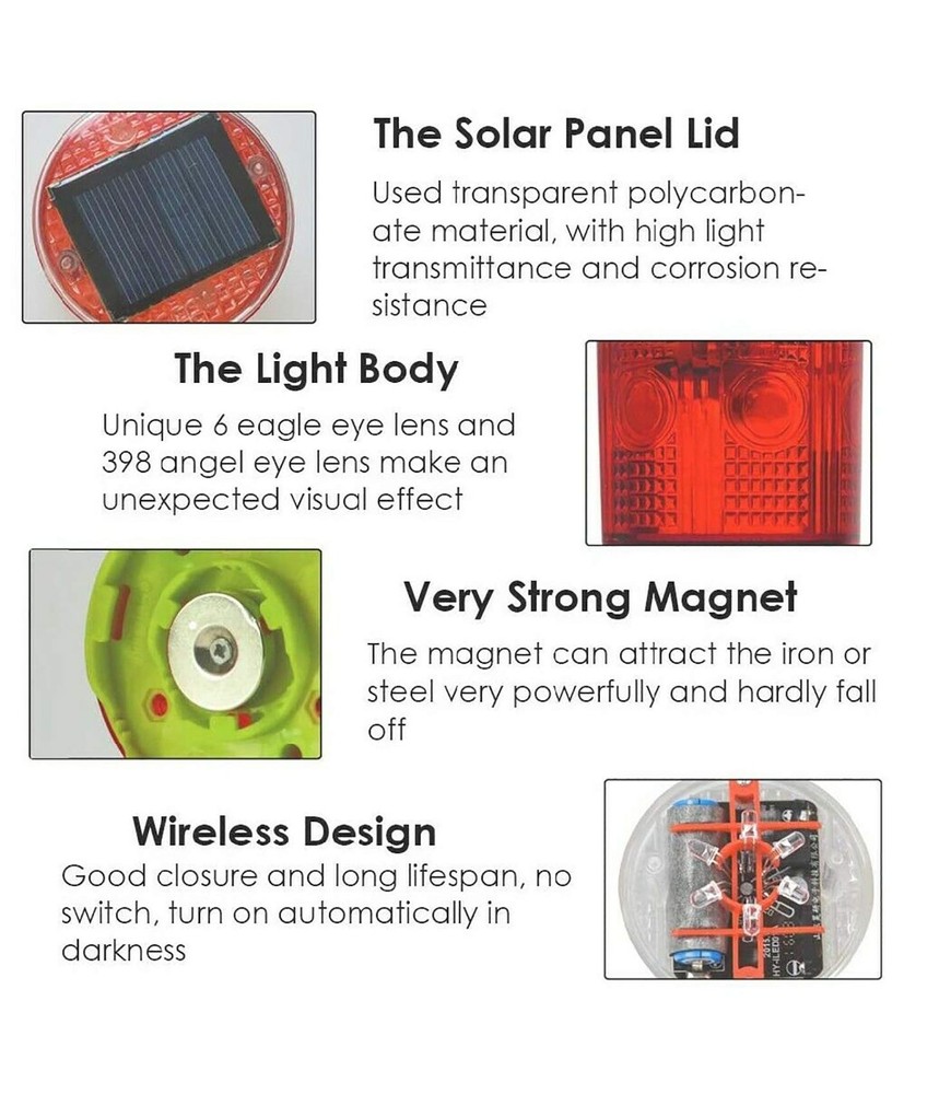 Solar Strobe Warning Light, with Strong Magnetic Base High Bright LED Flashin...