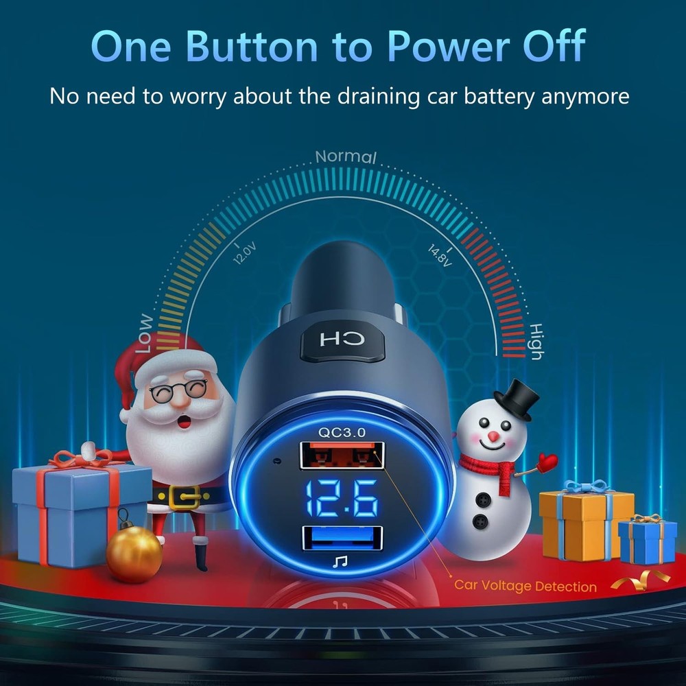 Upgraded V5.3 FM Bluetooth Transmitter, Bluetooth Car Adapter QC3.0 & LED Bac...