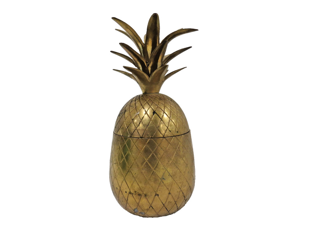 Solid Brass Pineapple Lidded Container Jar Barware Trinket Storage Vintage Style