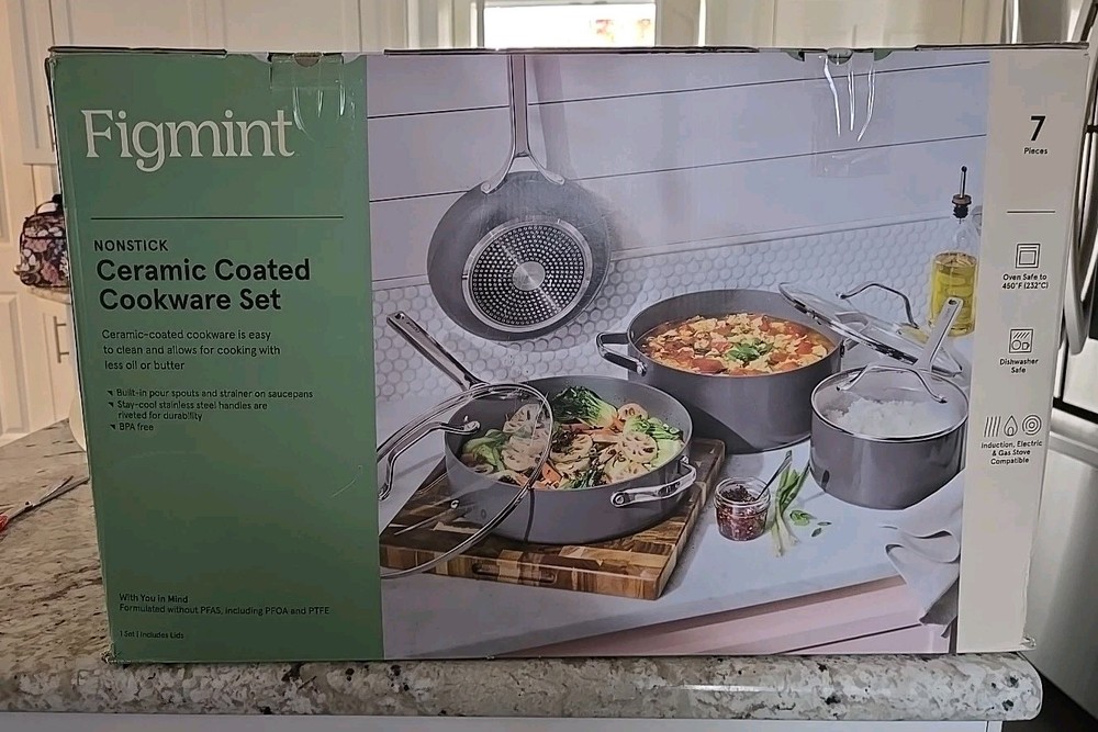 NEW Figment 7 Pc Ceramic Coated Cookware Set BLUE