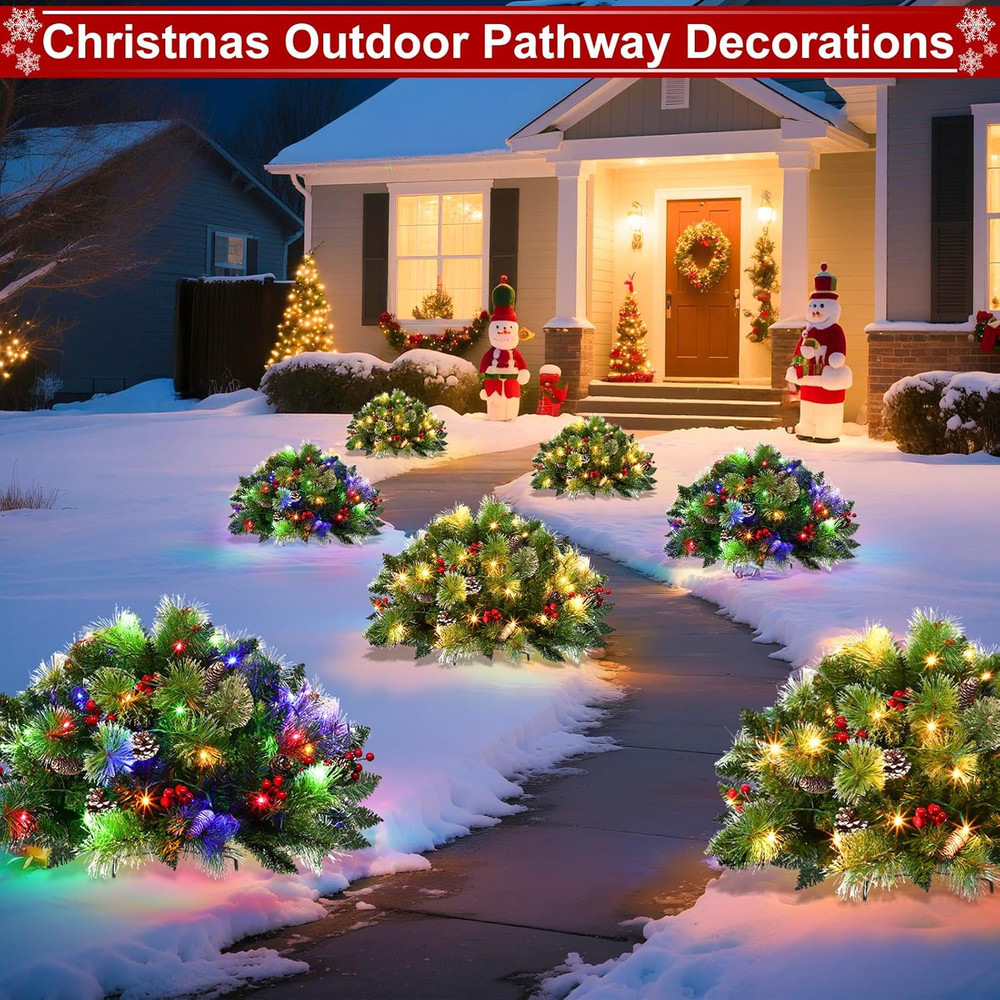 24" Lighted Christmas Tree Urn Filler - 2 Pack with Timer & 8 Modes