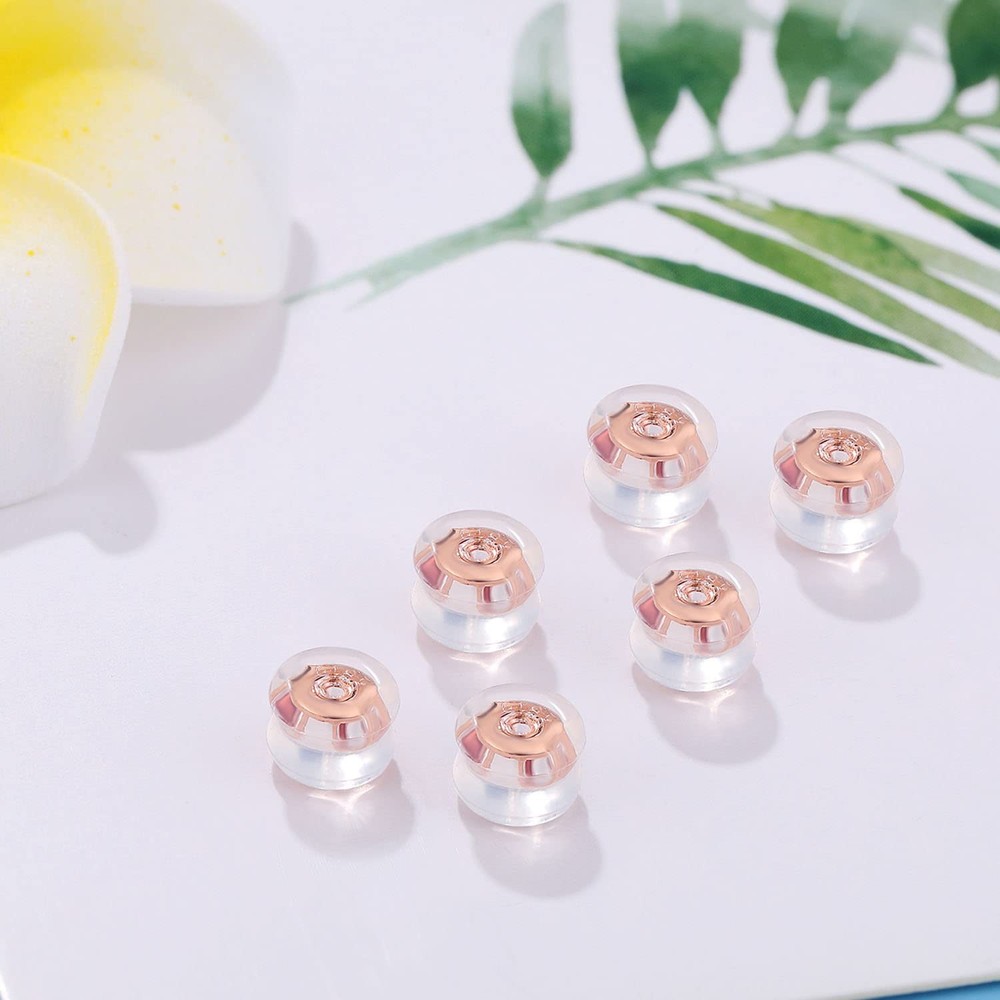 18K Gold Locking Secure Earring Backs for Studs, Silicone Earring Backs Repla...