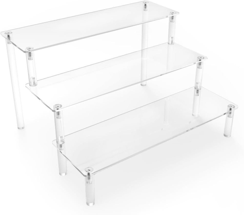 Acrylic Display Risers,Clear Display Risers Stand Small Mini Shelf 3 Tiered Cupc