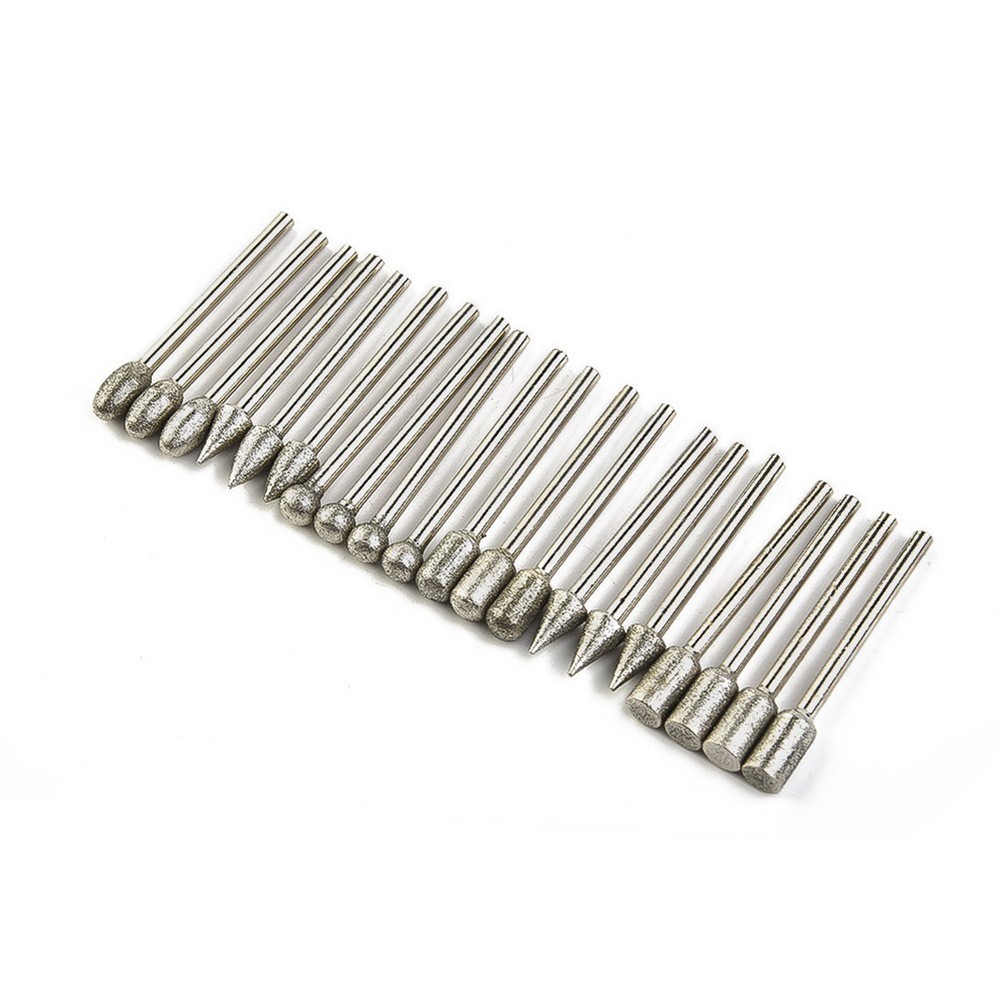 Efficient 3mm Shank Diamond Burr Set Drill Bits 20pcs for Precise Grinding