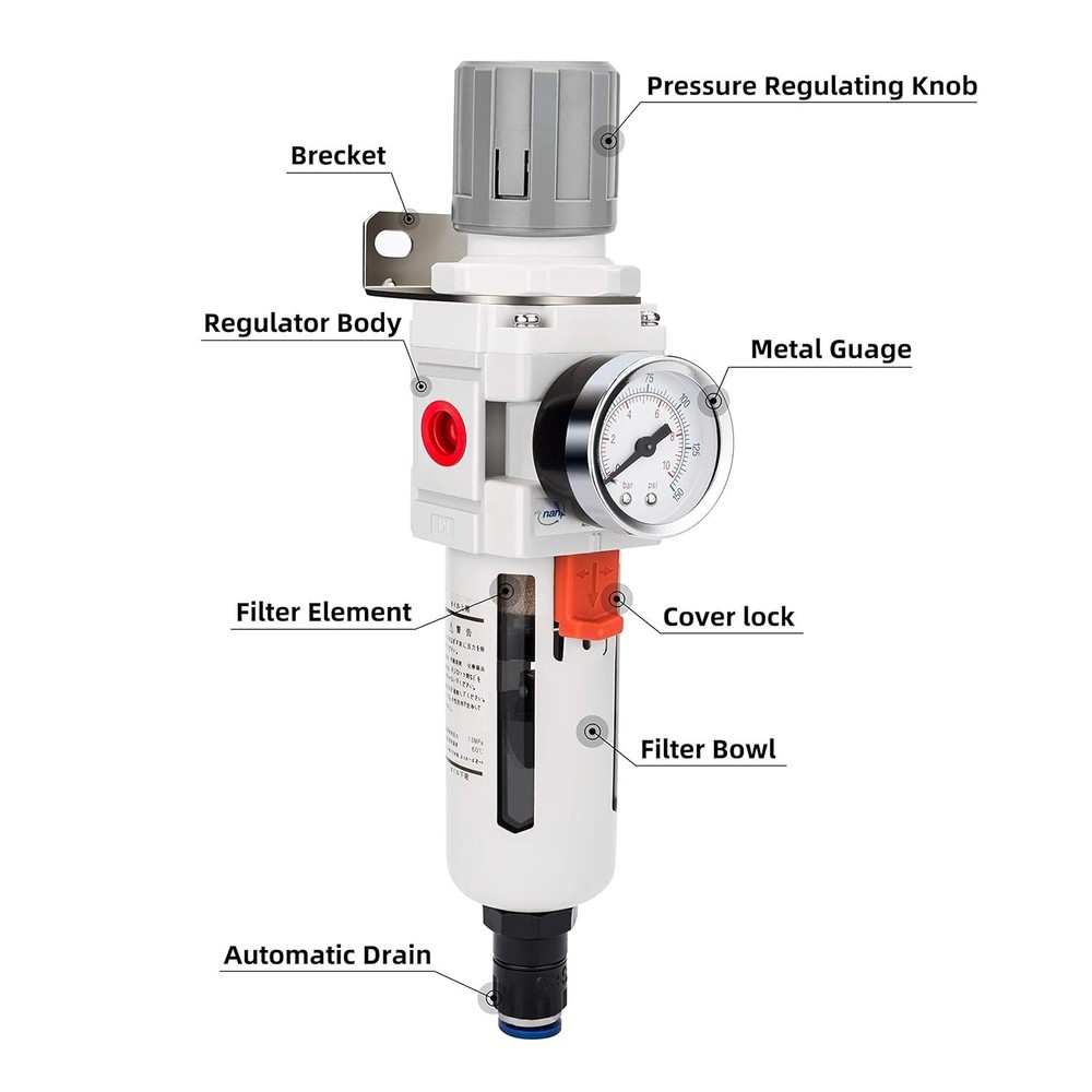 Advanced Auto Drain Air Pressure Filter/Regulator Combo with Heavy-Duty Features