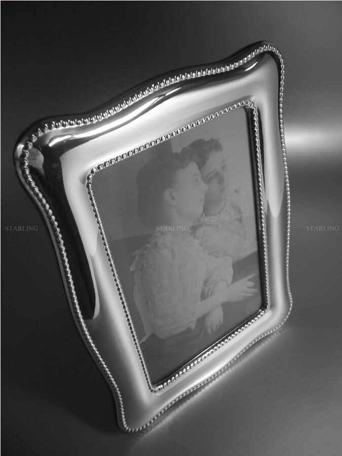 Photo Frame Chippendale Pearl Edge Solid 925 Sterling Silver Mahogany Back(V2)