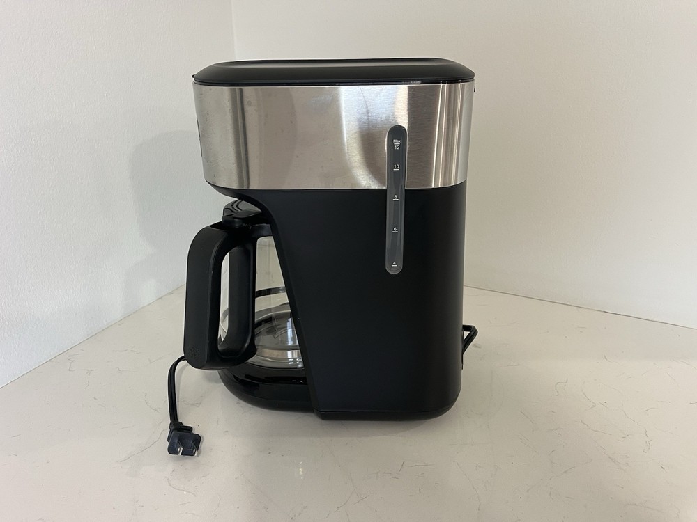 Mr. Coffee 12-Cup Programmable Filter Coffee Machine Black Silver Glass Carafe