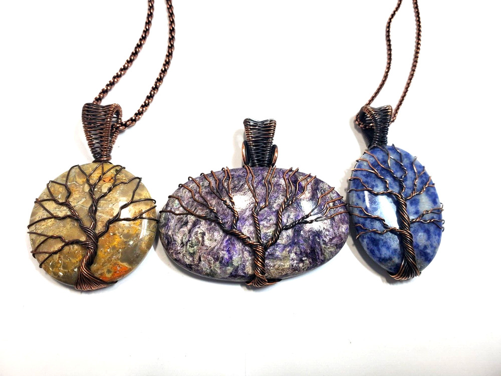3 Gemstone Pendants + 2 Chains - See Description