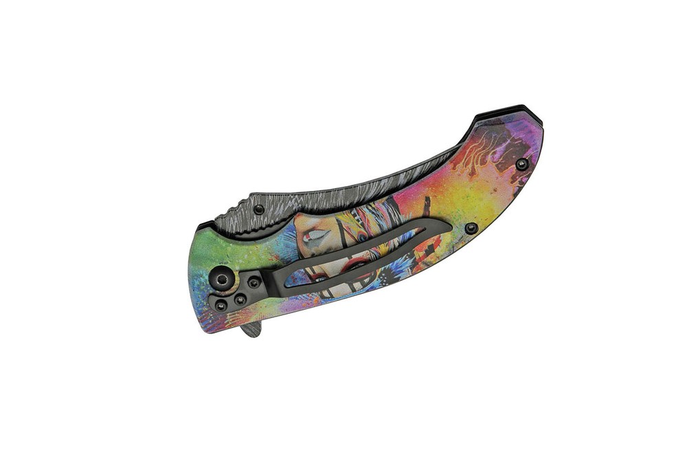 Spring-Assisted Folding Knife | Psychedelic Native Stainless Steel Blade