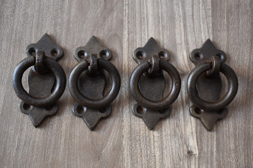 Vintage Hand forged chest door KNOCKER ring Pull drop handle knob 4 pic