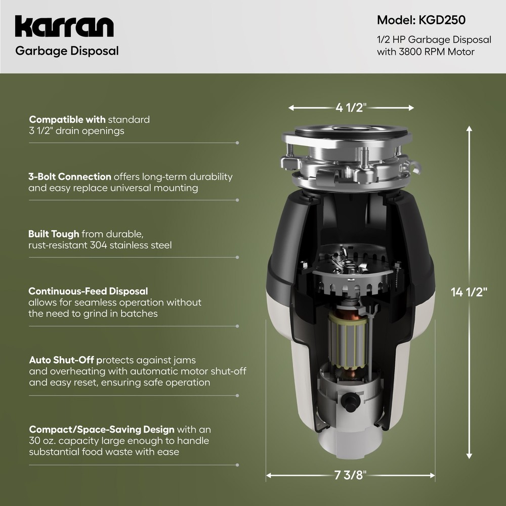 Karran USA KGD250 1/2 HP Continuous Garbage Disposal