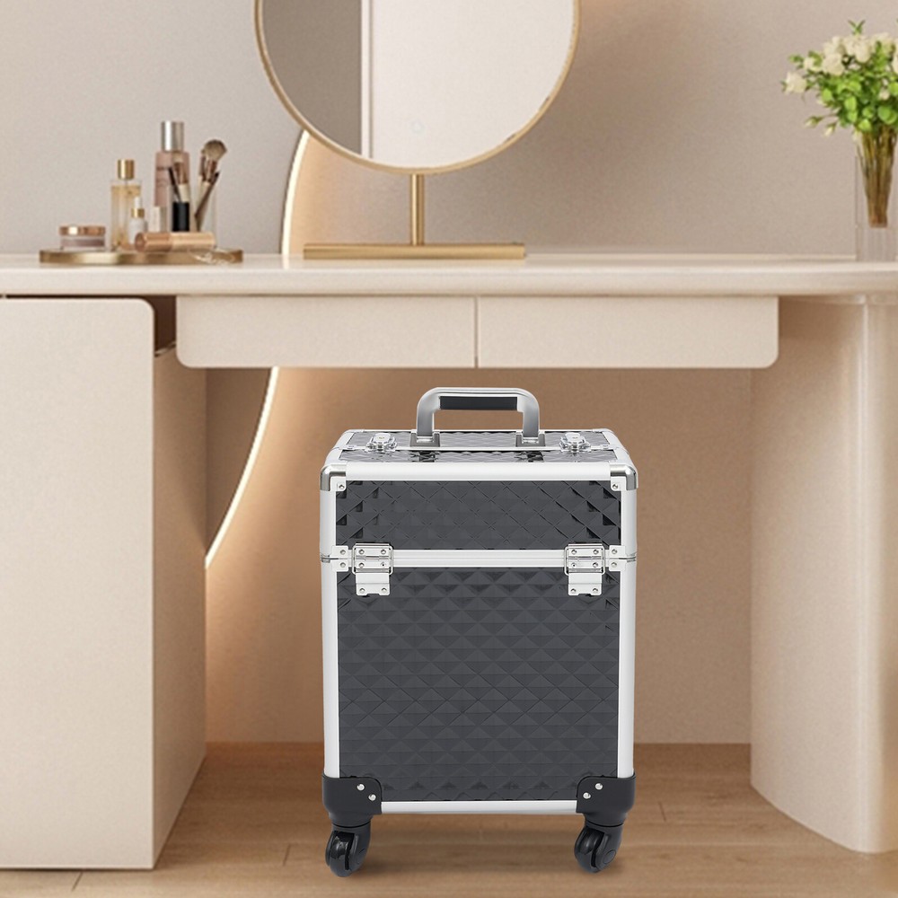 Professional Rolling Makeup Case with Aluminum Frame and Large Capacity