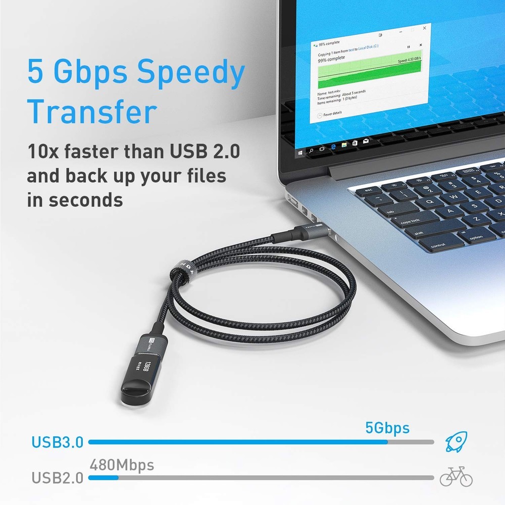 Versatile 10FT USB Extension Cable - Fast Transfer for Gaming, Printing & More