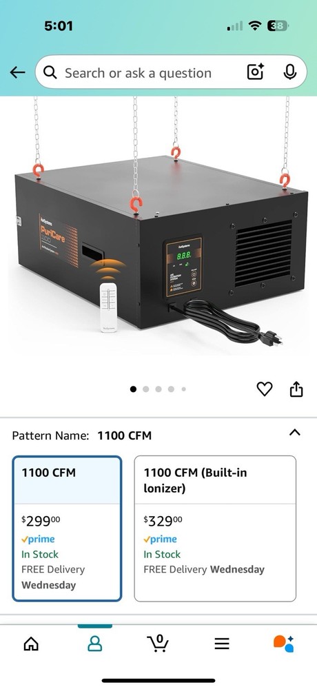 Air Filtration System 3 Speed Remote Controlled Removes Filter Dust Work