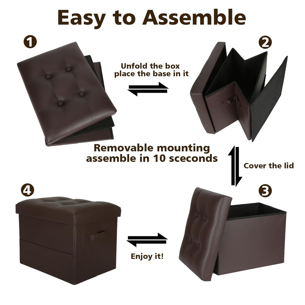 Storage Ottoman Foot Rest Stool, Foldable Leather Footstool Storage Bench with T
