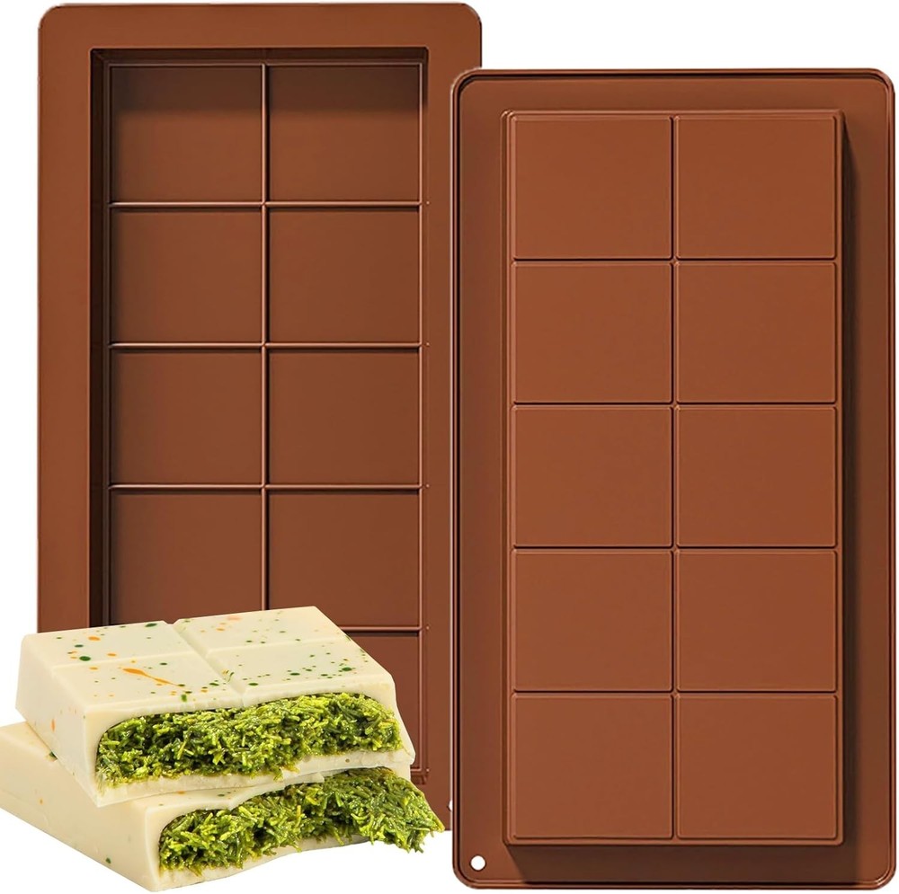Dubai Chocolate Bar Mold Silicone Chocolate Bar Molds Deep Rectangular 2 Pack