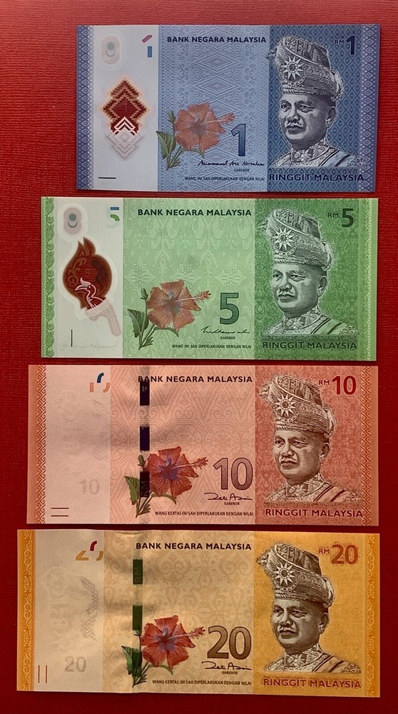 MALAYSIAN Ringgit - 1, 5, 10 & 20 Polymer - Uncirculated - set of four (4) Notes