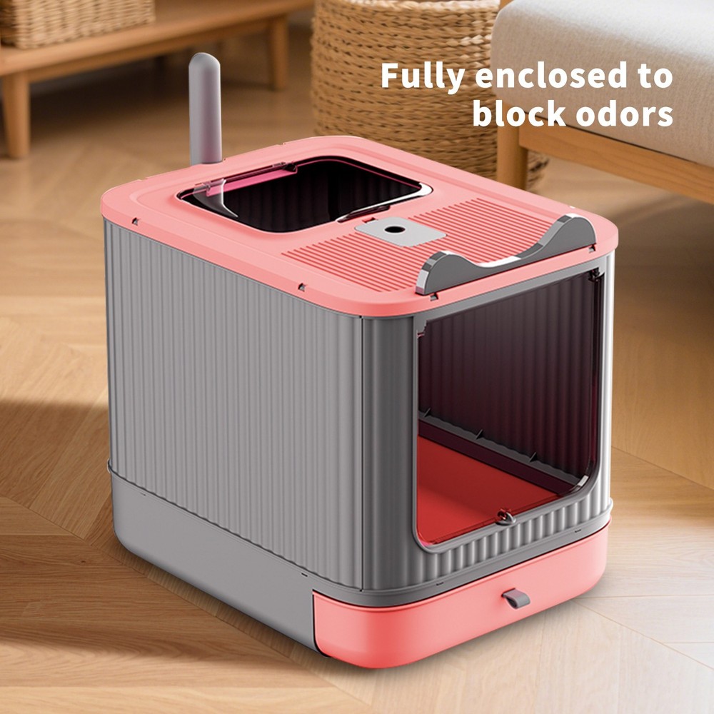 Large Space Foldable Cat Litter Box with Front Entry & Top Exit & Slide Tray