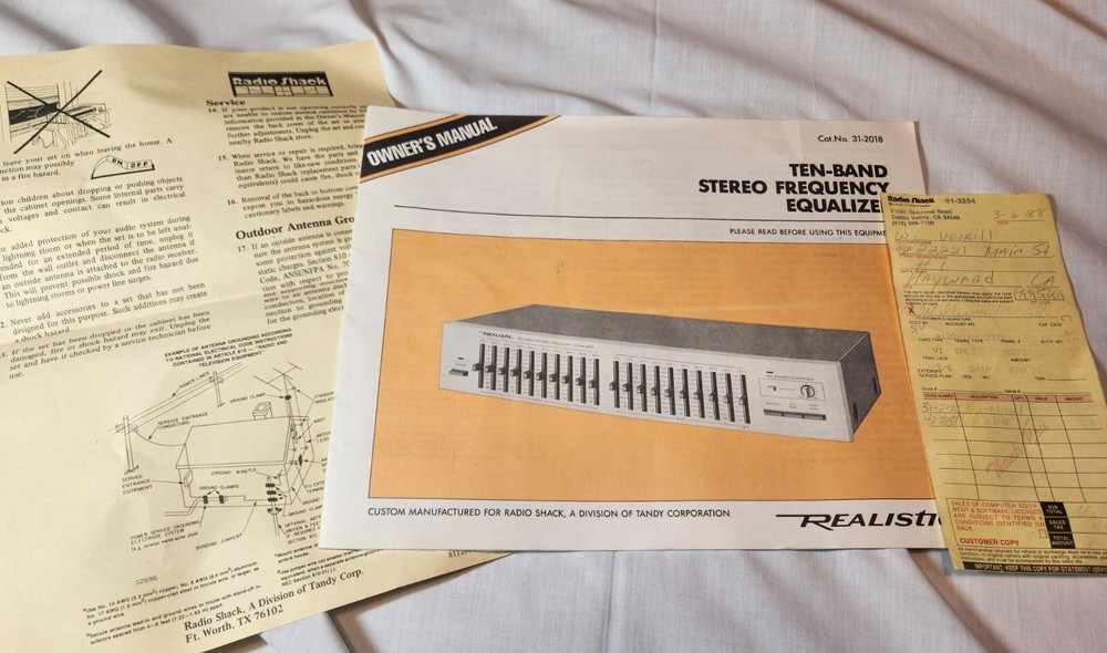 Realistic Model 31-2018 Ten Band Stereo Frequency Equalizer, Tested +Cables r