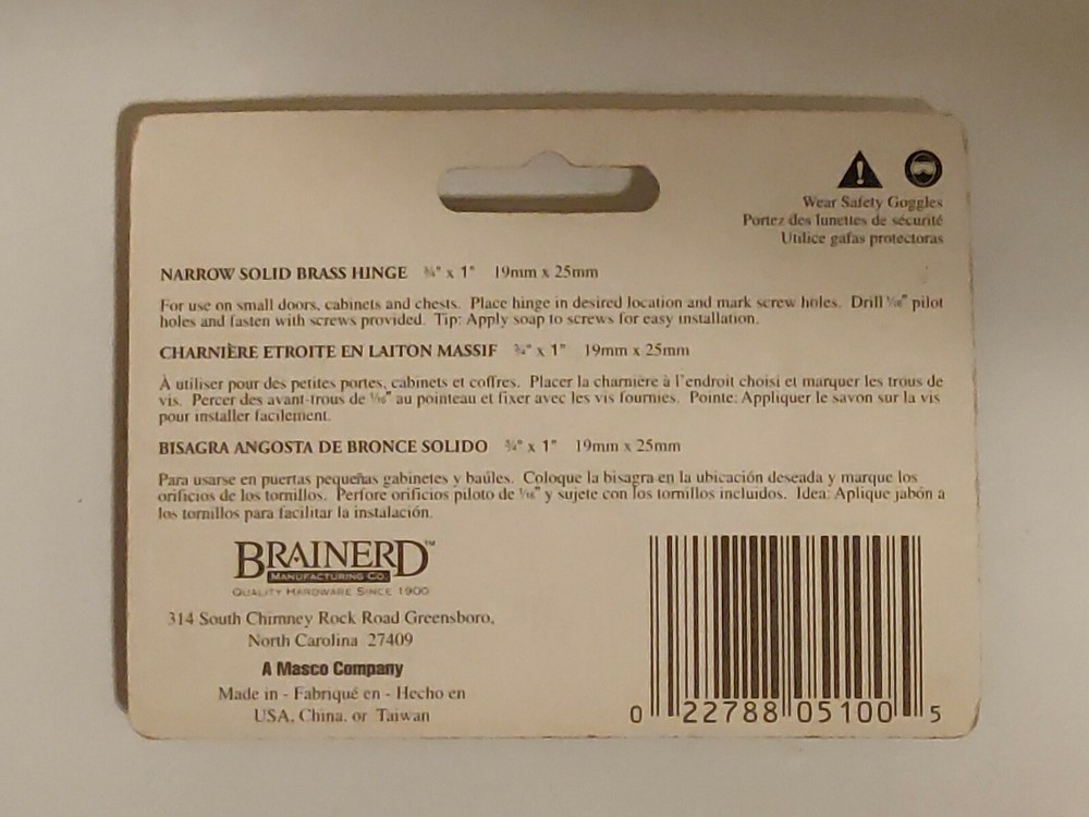 4 Solid brass hinges 1" X 3/4" Brainerd 5100XC Brainerd