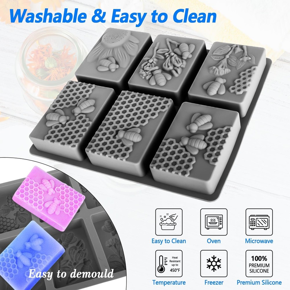 (More Styles Optional) 3 Pack Bee Soap Silicone Molds Set, Oval, Rectangular ...