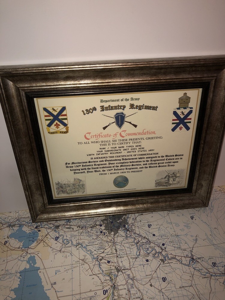 130TH INFANTRY REGIMENT / COMMEMORATIVE - CERTIFICATE OF COMMENDATION