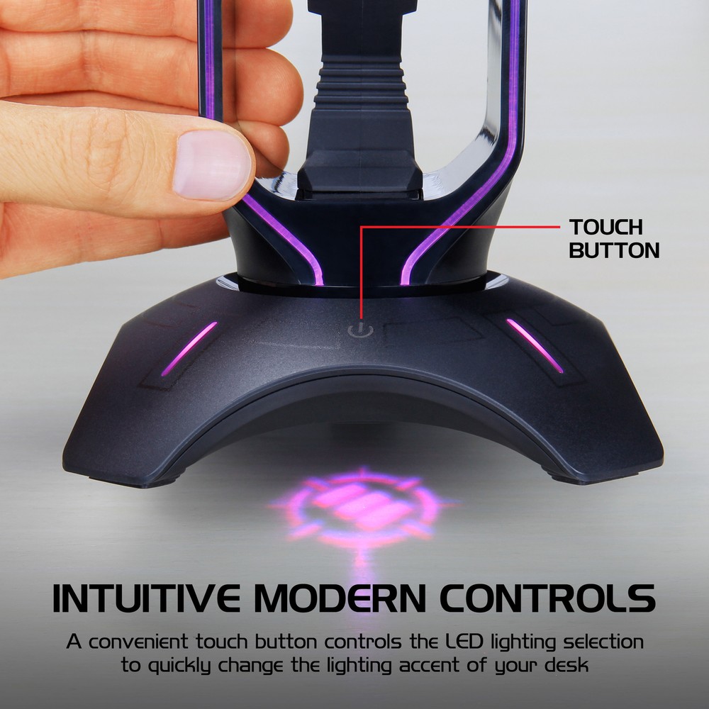 Gaming Headset Stand - LED Headphone Hanger with Mouse Bungee
