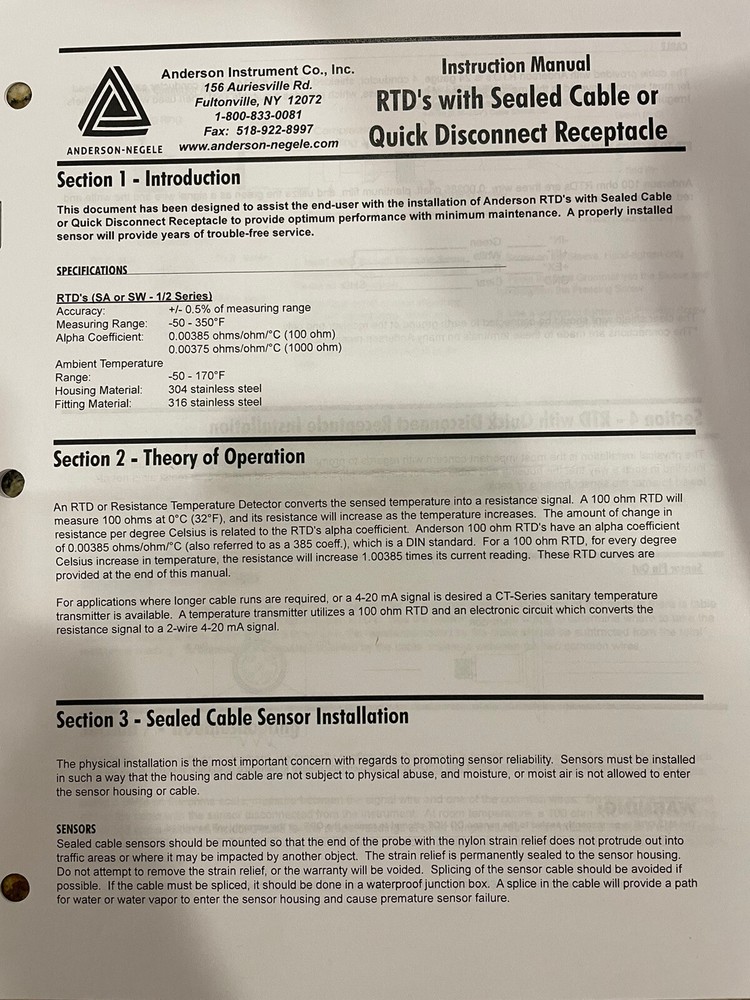 Sanitary RTD Temperature Sensor - Anderson Negele