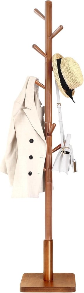 Solid Wood Coat Rack Free Standing Hall Coat Tree W/ 8 Hooks 3 Height Options