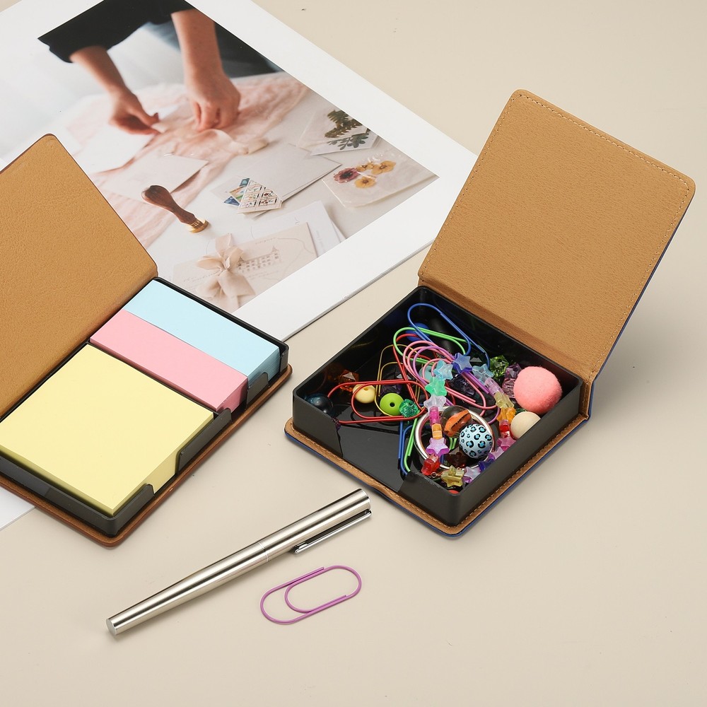 Leather Sticky Notes Holder, Post Notes Holder Box, Gray