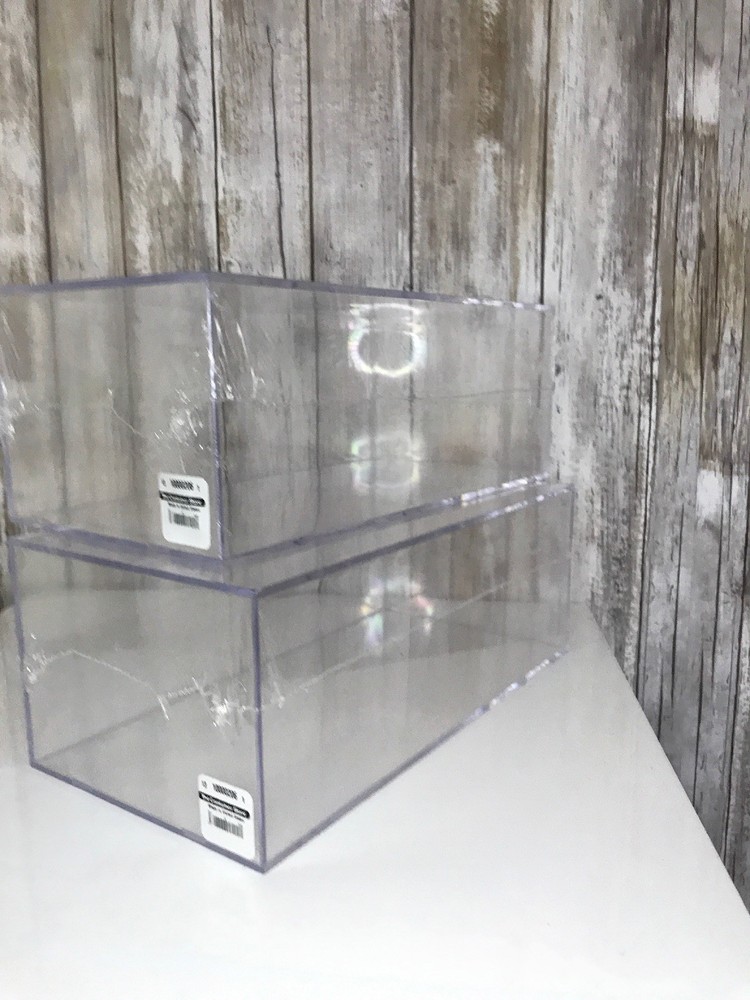 2 Container Store Plastic Clear Race Car Holder Box Racecar Display Cube Boxes