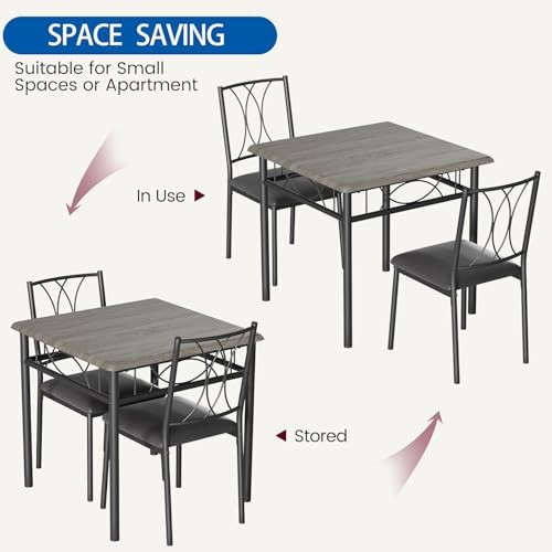 Small Dining Table Set for 2, Table with 2 Upholstered Chairs Rustic Gray