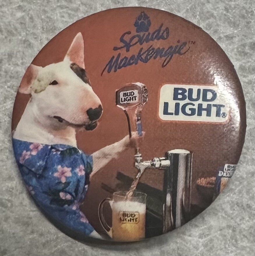 SPUD MACKENZIE Bud Light Beer Vintage Pin back Button