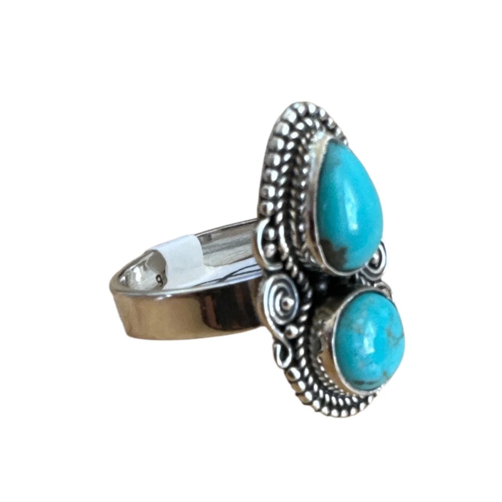 Kingman Turquoise Solid 925 Sterling Silver Ring 7