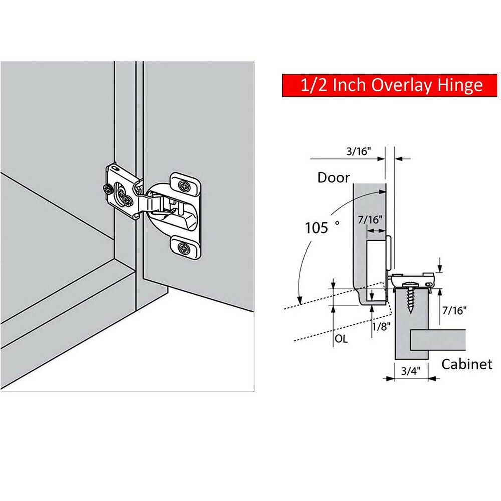 20Pack Compact Concealed Kitchen Cabinet Door Hinge 105° Close 1/2"Overlay