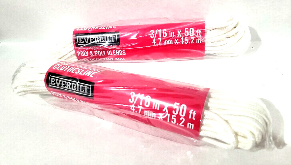 2 each EVERBILT All Purpose Poly Clothesline 3/16" X 50ft Low Sag & Stretch