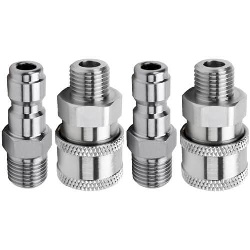 Pressure Washer Fitting Stainless Steel 1/4" NPT 1/4 MPT Socket&Plug(2 Set)
