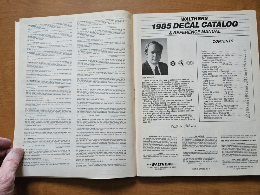 1985 WALTHERS MODEL TRAIN DECAL CATALOG AND REFERENCE MANUAL