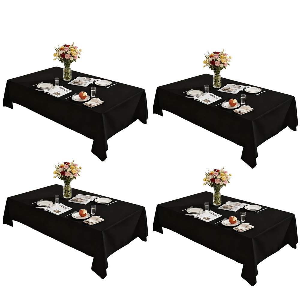 Rectangle Tablecloth Black Washable Decorative Polyester Table Cloth, Wipeabl...