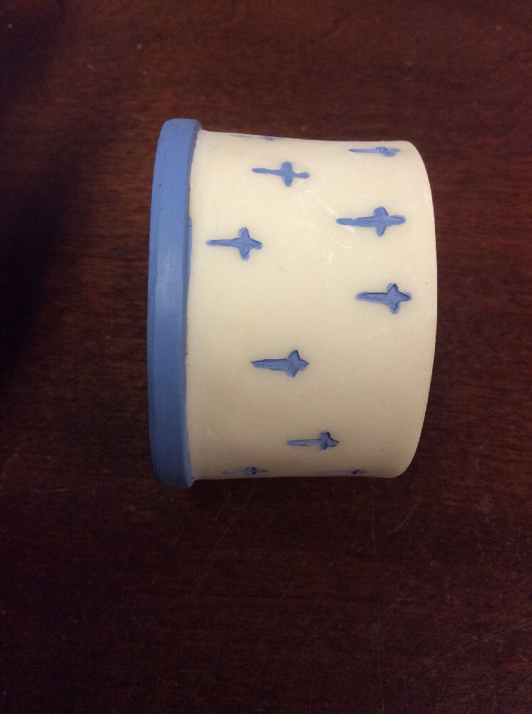 Ceramic Round Tea Light Candle Holder With Painted Blue Crosses And Blue Base