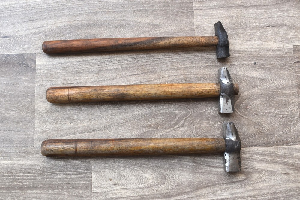 Vintage iron carpentry woodworking Blacksmith Wood Handle Hammer tool 3 pcs